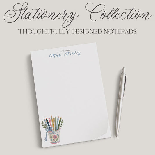 Personalized Teacher Notepad | Floral Pencil Holder
