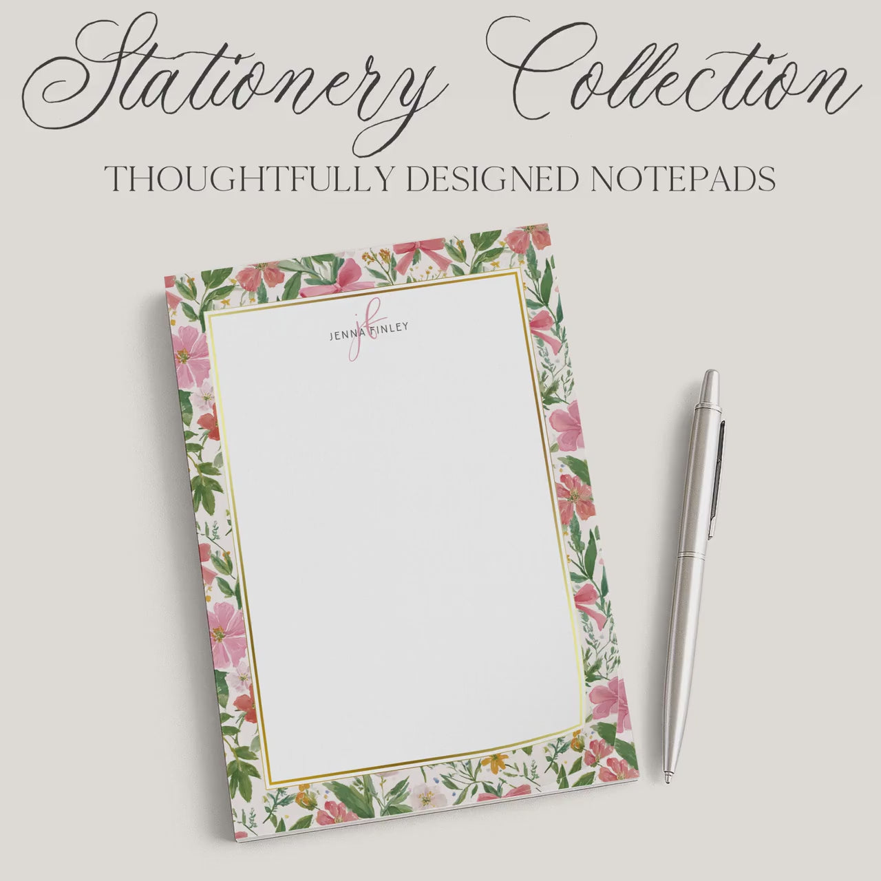 Personalized Floral Notepad | Dusty Pink Bows and Flowers | Mother's Day Gift Idea