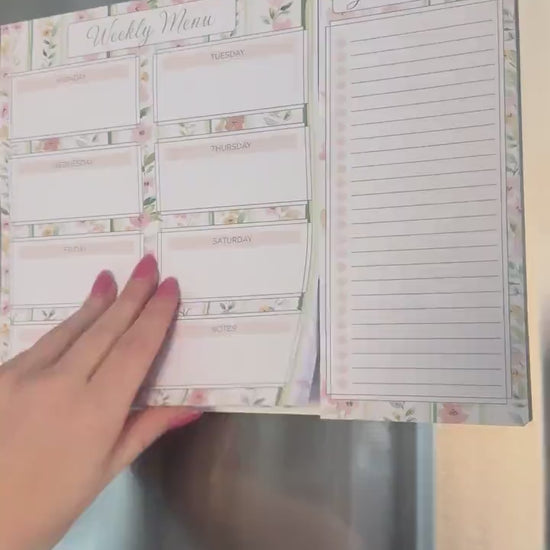Floral Magnetic Weekly Menu & Grocery List Notepad Set | Sage Green | Dusty Pink | 110 Pages | Mother's Day Gift Idea
